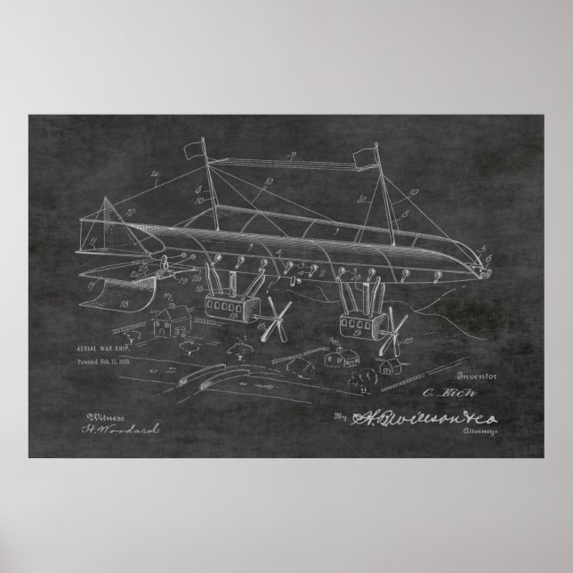 1919 Krig-flygplansmönstret Patent Art Teckning Sk Poster (Framsidan)