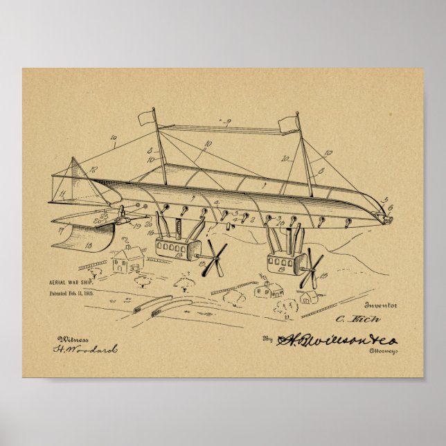 1919 Krig-flygplansmönstret Patent Art Teckning Sk Poster (Framsidan)