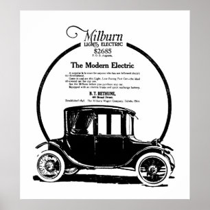1919 Milburn Electric Car vintage annons Skriv ut Poster