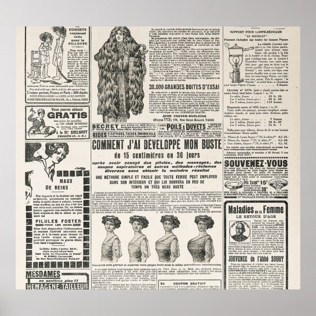 1919 Paris Mode: Antique Newspaper Page Poster (Framsidan)