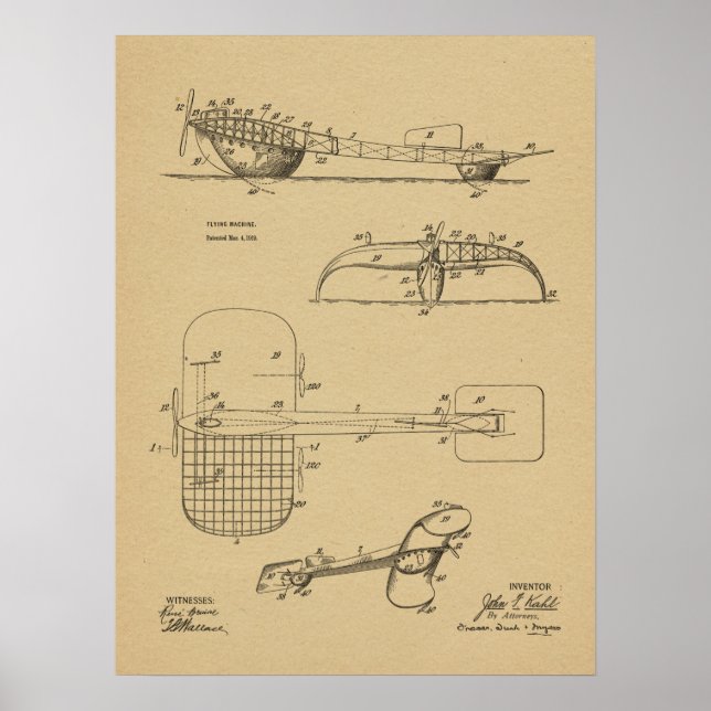 1919 Teckning-utskrift för flygande havspatent i M Poster (Framsidan)