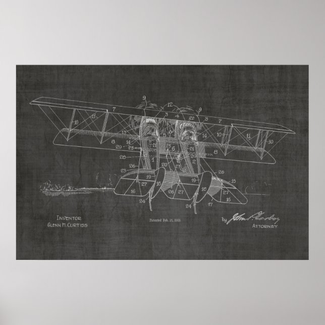 1919 Tryckning i flygplansmönstret Patent Art Teck Poster (Framsidan)