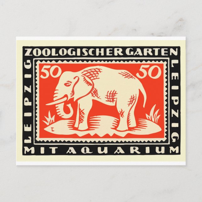 1919 Tyskland Leipzig Zoo Notgeld Banknote Vykort (Framsida)