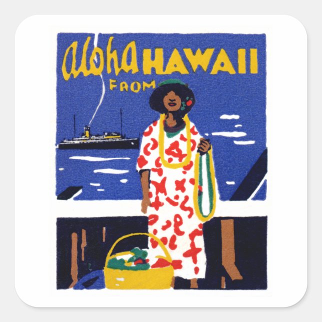 1920 Aloha från Hawaii Fyrkantigt Klistermärke (Framsida)