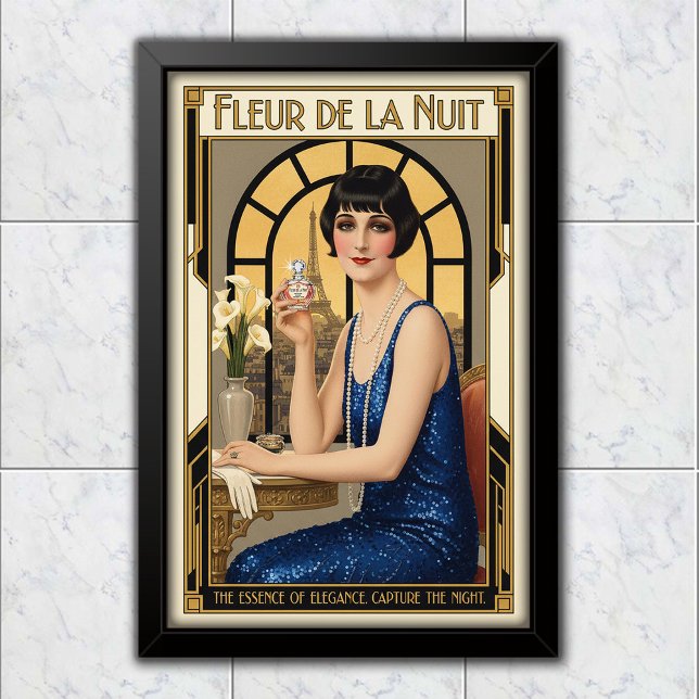 1920 Årgång Fleur de la Nuit Parfymreklam Poster (Skapare uppladdad)