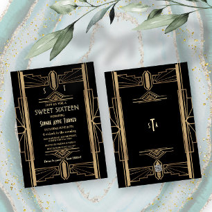 1920 års Underbara Gatsby Art Deco SWEET 16 Inbjudningar