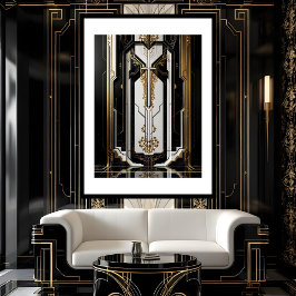 1920 Art Deco Geometric guld ram svartvit Poster