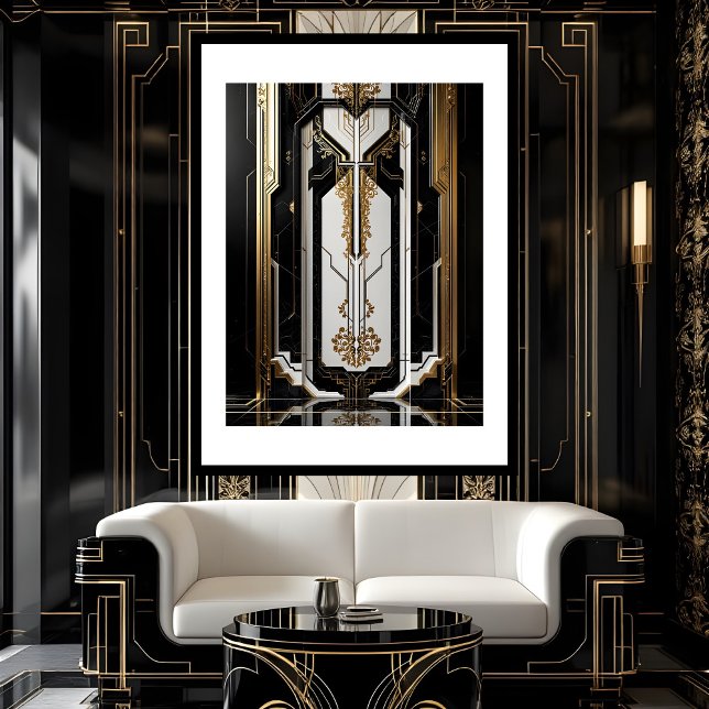 1920 Art Deco Geometric guld ram svartvit Poster (Skapare uppladdad)