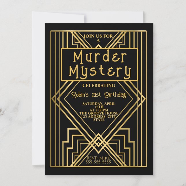 1920 Art Deco-mordgåta födelsedagsfest inbjudan (Framsida)