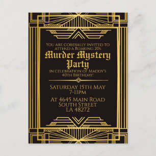 1920 art deco-mordmysteriet födelsedagsfest inbjud helg vykort