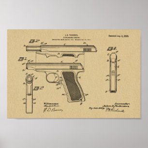 1920 Automatisk utskrift av Gun Patent Art Tecknin Poster