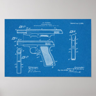 1920 Automatisk utskrift av Gun Patent Art Tecknin Poster