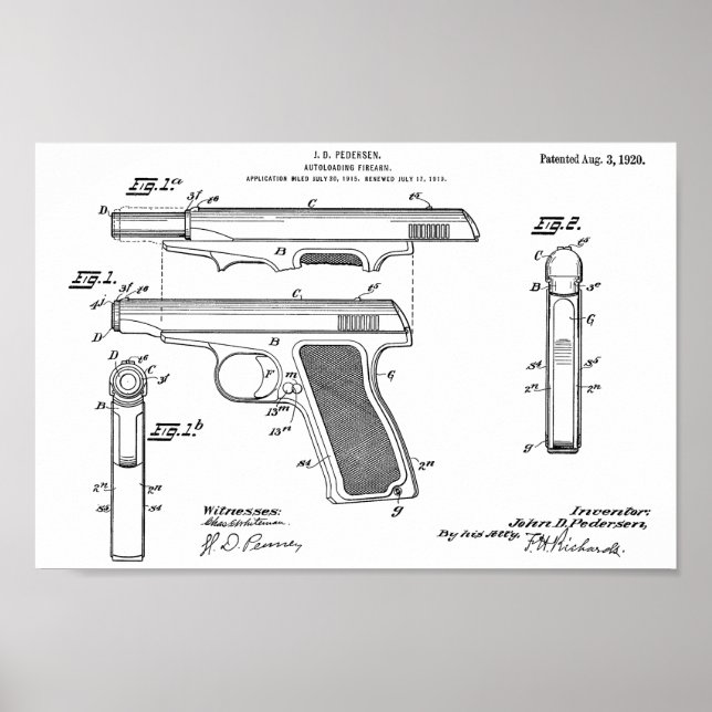 1920 Automatisk utskrift av Gun Patent Art Tecknin Poster (Framsidan)