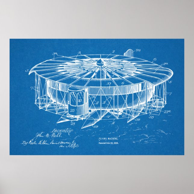 1920 Flygplanspatent i Maskin Art Teckning Poster (Framsidan)