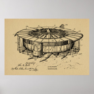 1920 Flying Machine Airplane Patent Art Drawing Poster