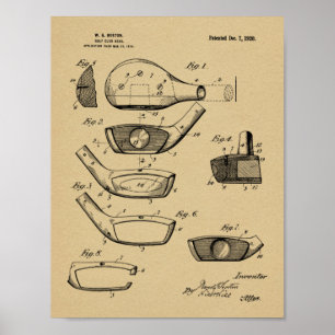 1920 Golf Klubb Head Design Patent Art Skriv ut Poster