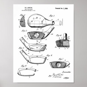 1920 Golf Klubb Head Design Patent Art Skriv ut Poster