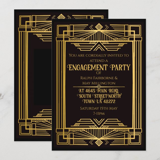 1920 konst deco mordgåta födelsedagsfest inbjudningar (Fram/baksida)