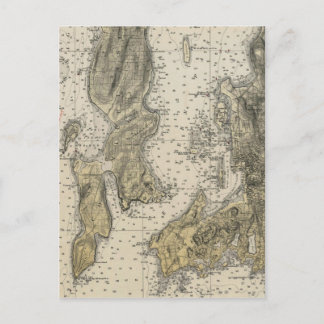 1920 Narragansett Bay Newport, RI Harbour Chart Vykort