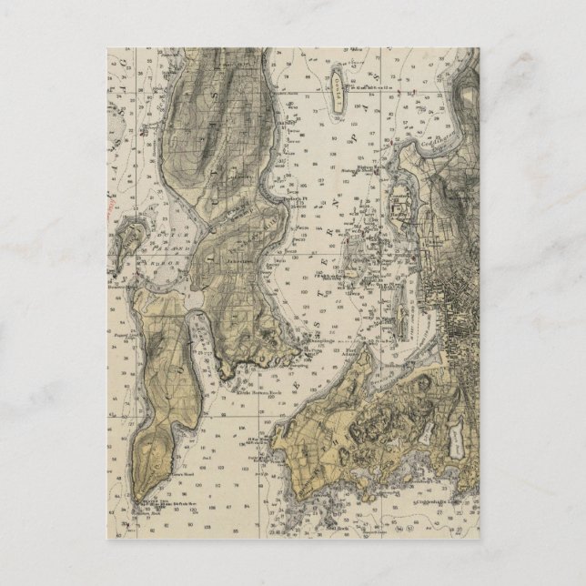 1920 Narragansett Bay Newport, RI Harbour Chart Vykort (Framsida)