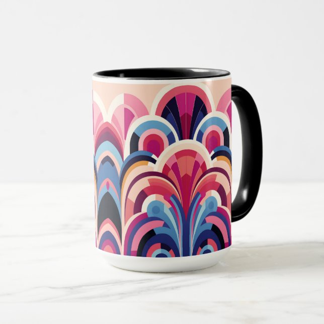 1920 Retro Art Deco Rosa, Lila, Blue Modern Mugg (Framsida höger)