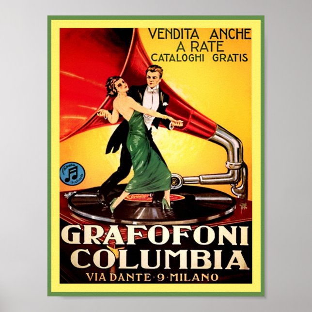 1920:s antika fonografer Columbia Graphophone och Poster (Framsidan)
