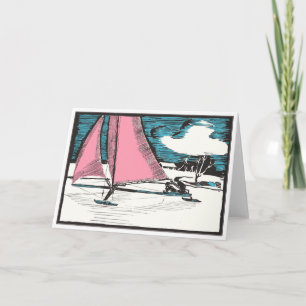 1920:s Art Deco Helgdag Ice Sailing Card Design Helgkort