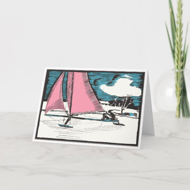 1920:s Art Deco Helgdag Ice Sailing Card Design Helgkort (Framsida)