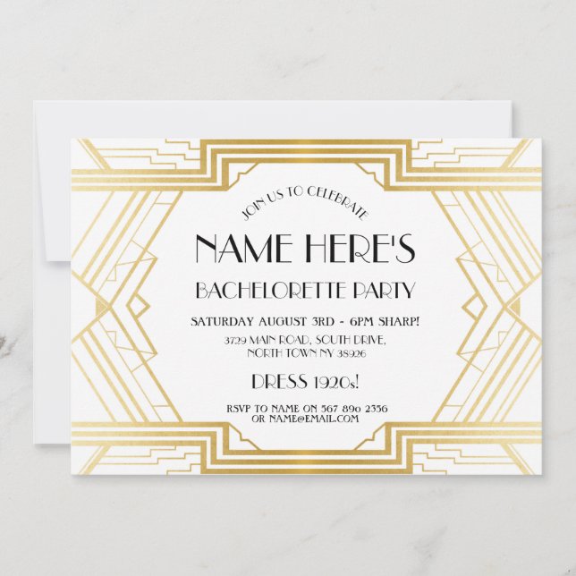 1920:s Art Deco Möhippa Bachelorette Party Inbjudningar (Framsida)