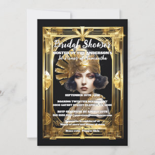 1920:s flapper-tjej, guld-svarta grindar från tema inbjudningar