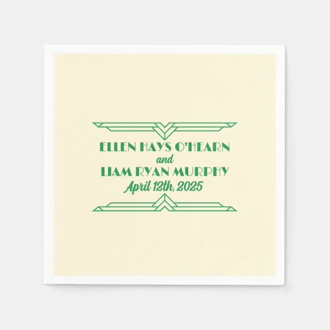 1920:s Jade på Beige Bröllop Cocktail Pappersservett (Framsidan)