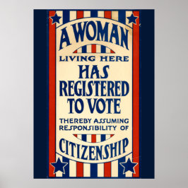 1920:s skylt: "En kvinna som bor här registrerad.. Poster