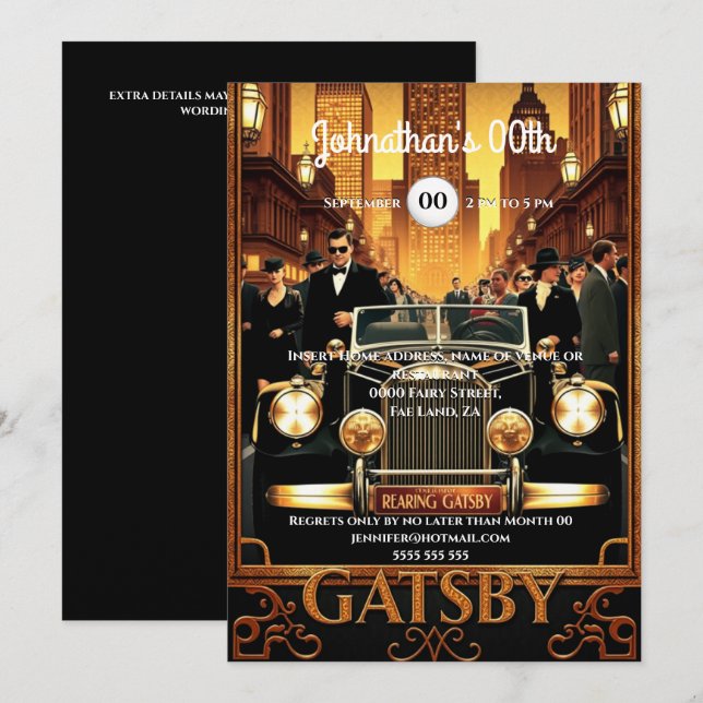 1920:s Underbara bilfilm Gatsby cadillac poster Inbjudningar (Fram/baksida)
