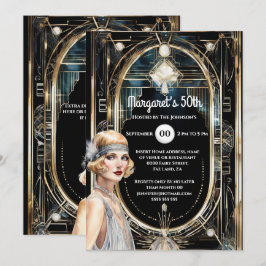 1920:s Underbara Gatsby Black guld twenties flappe Inbjudningar