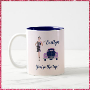 1920:s Vintage Flapper and Antique Car Två-Tonad Mugg