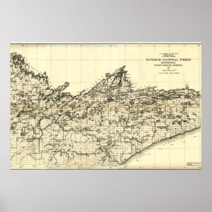 1920 Superior National Forest Karta Poster