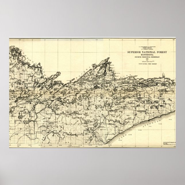1920 Superior National Forest Karta Poster (Framsidan)