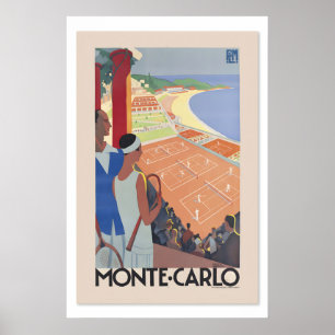 1920-tal Monte Carlo Monaco Tennisbanor Vintage Poster