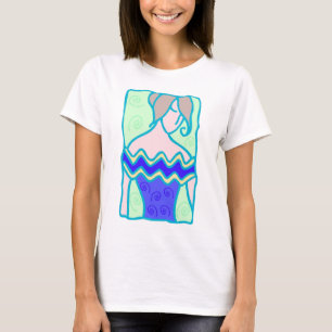 1920-talet Aquarius Woman med symbolen blå teal Tee