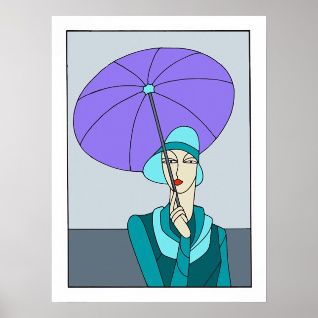 1920-talet Art deco dam mode, blå version Poster (Framsidan)