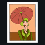 1920-talet Art deco dam mode, röd version Poster<br><div class="desc">Från en svart och vit vintage konst decoline teckning,  färgad av oss. Att visa en ung kvinna (blixtflicka) med typiska 1920- eller 1930-talskläder. Färg: grönt,  brun,  mörk,  scarlet röd,  tangerin (persika med mörk),  skinn. Finns även i 2 andra kombinationer med färg.</div>