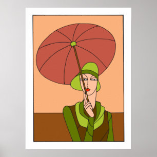 1920-talet Art deco dam mode, röd version Poster