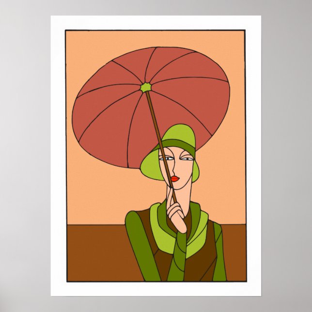 1920-talet Art deco dam mode, röd version Poster (Framsidan)