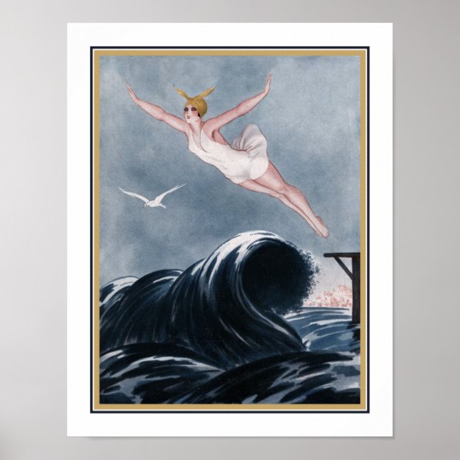 1920-talet Art Deco "som flyger över Vågar" Poster (Framsidan)