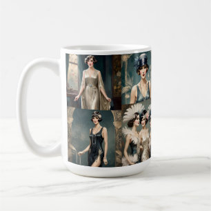 1920-talet Dam Mode Photo Collage Kaffemugg
