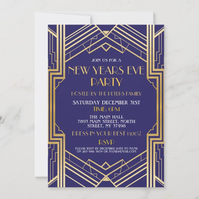 1920-talet Nyårsafton Inbjudan Gatsby Party Guld (Framsida)