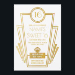 1920-talet Sweet 16 Födelsedagsfests Art Deco Gats Inbjudningar<br><div class="desc">Art Deco-design för Eleganten 1920. Perfekt till Perfekt för en Sweet 16 eller någon födelsedagsfest i åldern. Text kan också redigeras för en möhippa,  Lingerie Shower,  Bachelorette Party osv. ÄNDRA ENKELT TEXTEN TILL KOSTYM PARTY. Bakgrundsdesign ingår. SE MATCHANDE OBJEKT I MIN Vita & Guld Art Deco-INSAMLING</div>