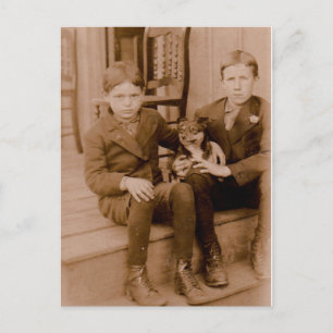 1920-talet två pojkar en hund vykort