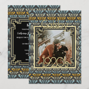 1920-talets 20-årsjubileum Gatsby-foto Art Deco-ch Inbjudningar