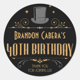 1920-talets Art Deco Black & Guld 40:e födelsedage Runt Klistermärke